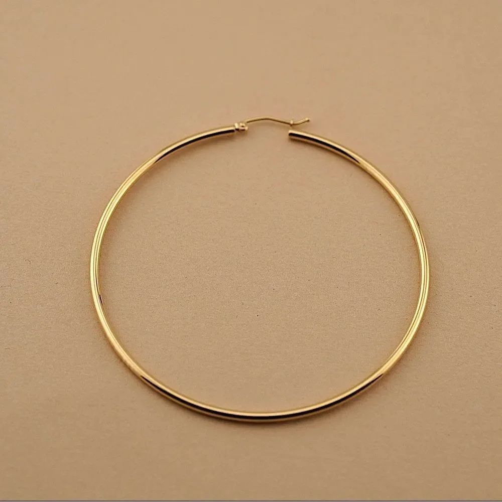 14k Real Gold Big Hoop Earrings | 2 mm thickness | 65 mm Diameter | Fine Jewelry